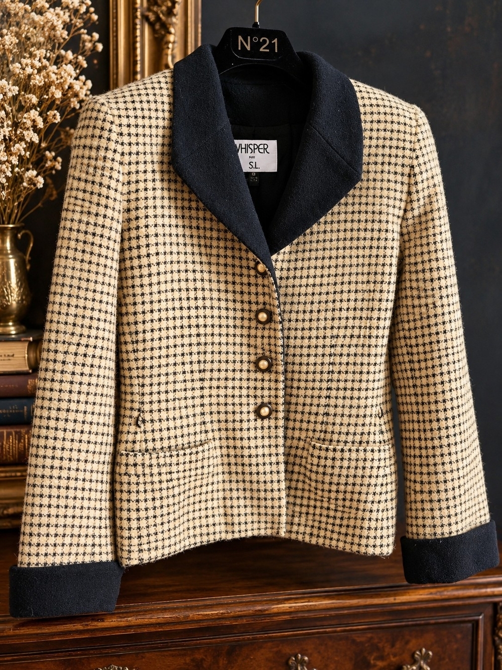 Kasper Black & Cream Houndstooth Blazer Jacket Size 10 Classic Chic